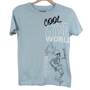 F Seven Souls Boys Blue Cool Cyber World Skeleton Skateboard Tee Shirt NWT 10 12